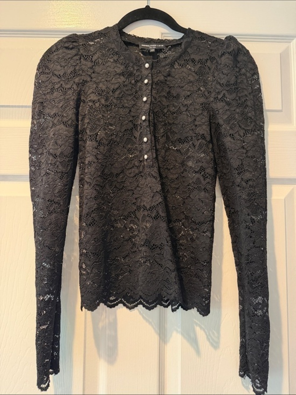 Generation Love Black Lace Pearl-Button Blouse Size XXS